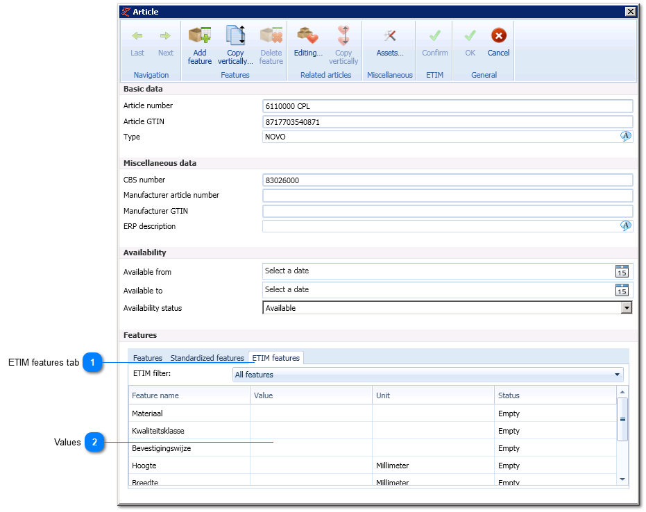 ETIM features