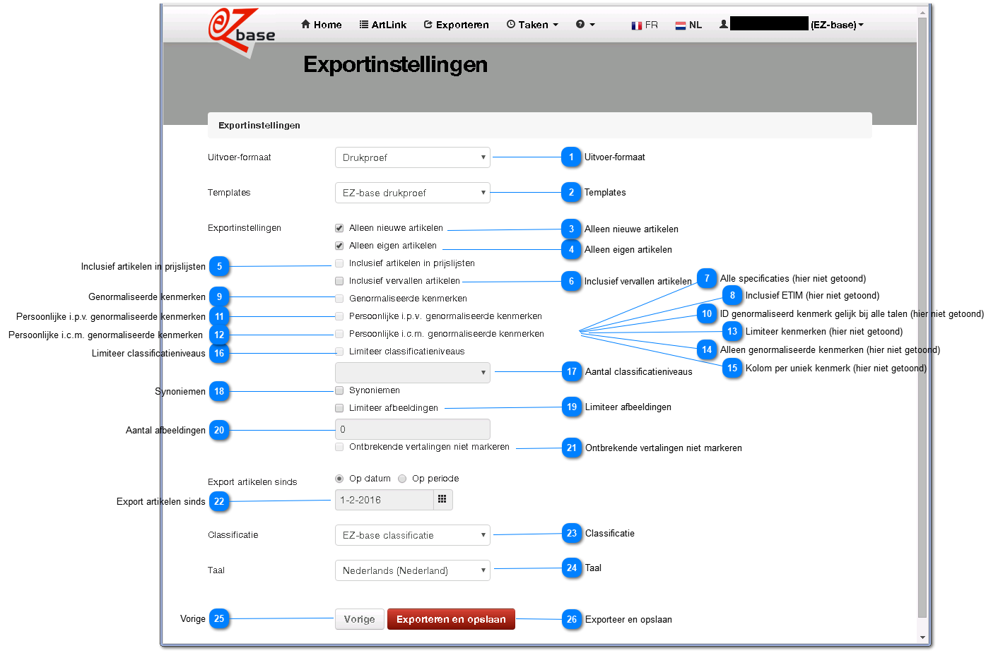 Exportinstellingen