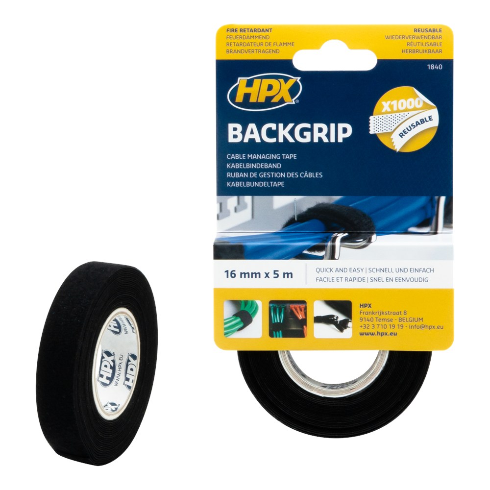 HPX backgrip zwart 16mm rol 5 meter (1)