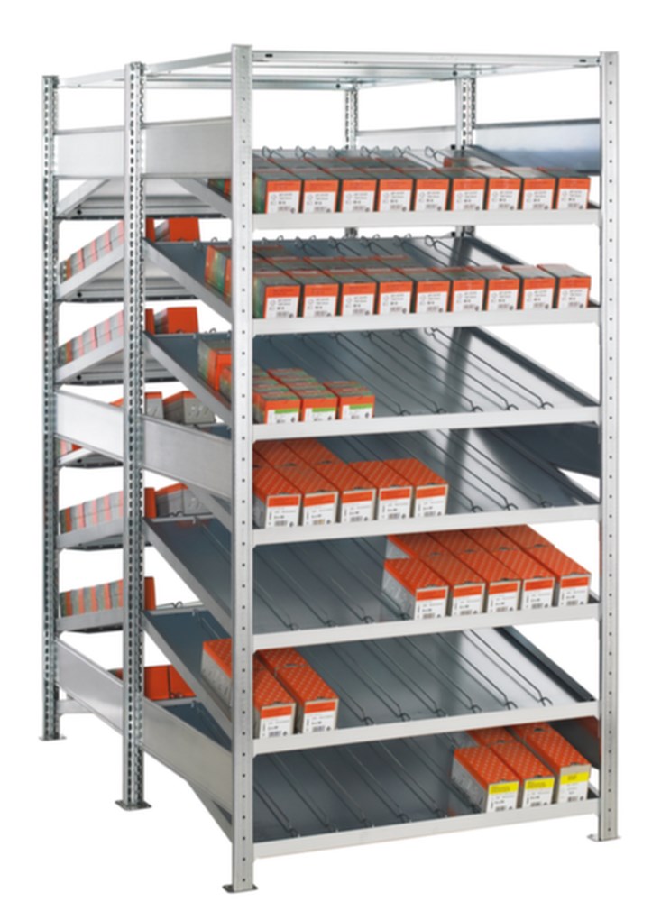 inhaakstelling, magazijn, staal, 150 kg, 1300 kg, 8 stuks, 16 stuks, 1000 mm, 500 mm, beide zijden, verzinkt, verzinkt, legborden, scheidingsrail, recht, 176.26 kg i0000004494.jpg