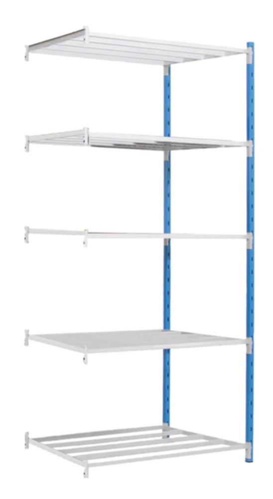 inhaakstelling, magazijn/werkplaats, staal, 2000 mm, 1216 mm, 436 mm, 250 kg, 1200 kg, 5 stuks, 1210 mm, 400 mm, eenzijdig, legborden, poedercoating, poedercoating, recht, RAL5015 hemelblauw, RAL5015 hemelblauw, 19 kg, 1 st i0000041619.jpg