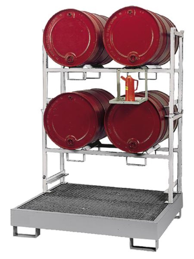 stelling, staal, onderdak, milieuonvriendelijke, brandbare stoffen, 4x200 l vat, 1840 mm, 1400 mm, 1280 mm, 220 l, 2 stuks, ja, rooster, ja, verzinkt, verzinkt, 165 kg, 1 st i0000098346.jpg