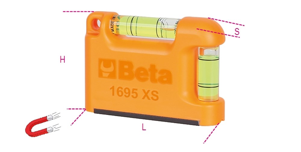 Afbeelding voor Zak waterpas met magnetisch V vormige behuizing vervaardigd uit geprofileerd aluminium 2 onbreekbare libellen Nauwkeurigheid: 1mm/m 1695XS