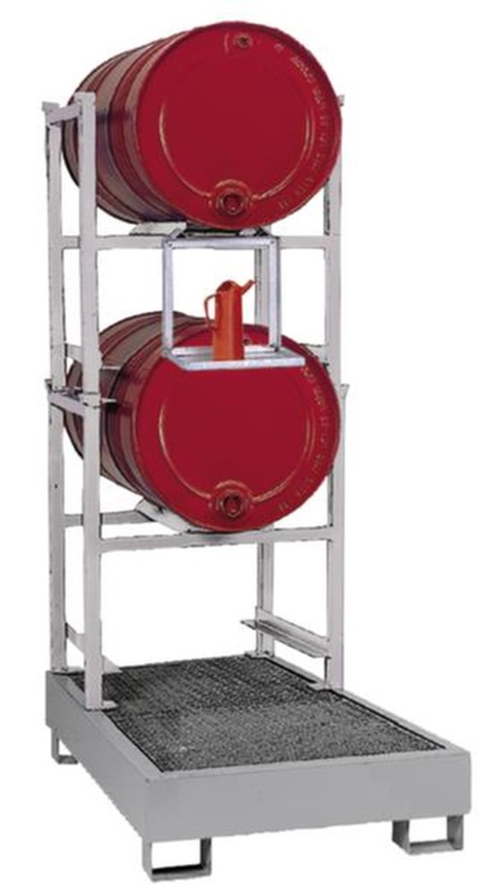 stelling, staal, onderdak, milieuonvriendelijke, brandbare stoffen, 2x200 l vat, 1890 mm, 800 mm, 1400 mm, 220 l, 2 stuks, ja, rooster, ja, verzinkt, verzinkt, 155 kg, 1 st i0000098345.jpg