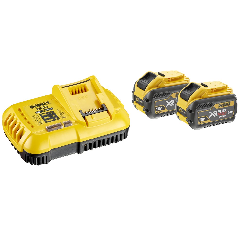 FLEXVOLT STARTERKIT 2X 9.0AH ACCU + SNELLADER