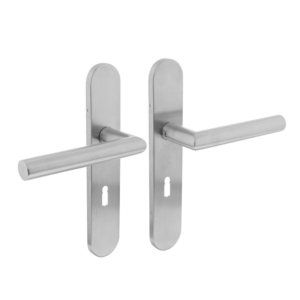 DEURKRUK JURA OP SCHILD VERDEKT OVAAL 219X40MM MET NOKKEN SLEUTELGAT 56MM RVS EN1906/4