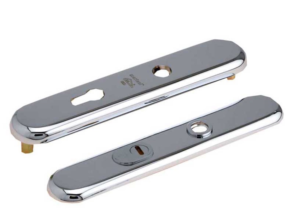 Langschild met kerntrekbeveiliging, messing verchroomd