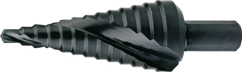 Afbeelding voor HSS Getrapte Plaatboor gespiraliseerd, genitreerd, in Quadrobox met ophangoog 44.130Q