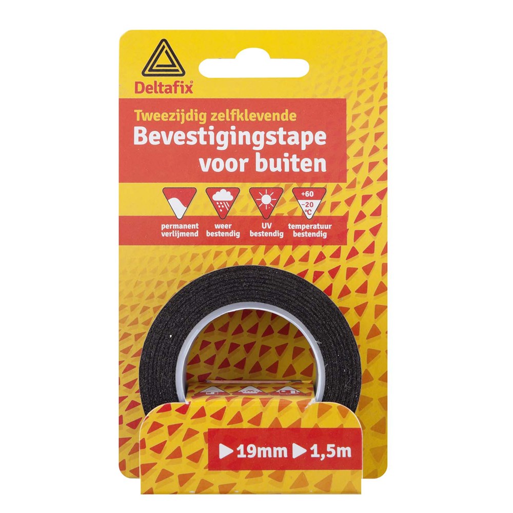 Afbeelding voor bevestigingstape dubbelzijdig zelfklevend buitenkwaliteit zwart 1.5 m x 19 mm x 0.8mm