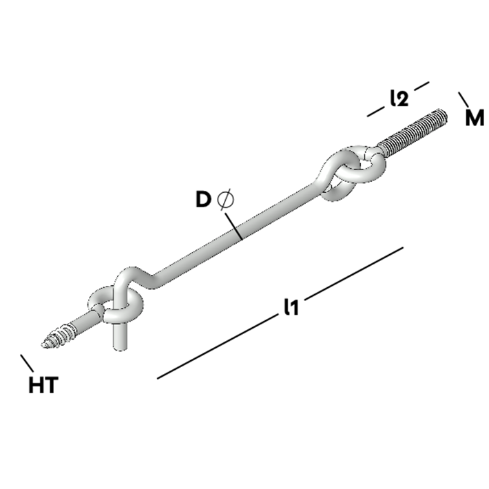 Afbeelding tekening GB windhaak m/oog ht ev metrisch draad - houtdraad