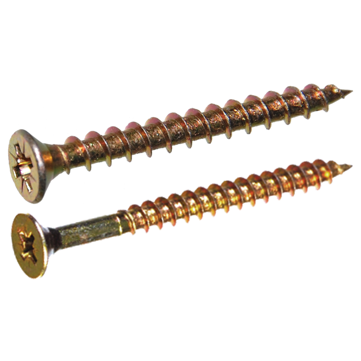 Spaanplaatschroeven platkop Pozidriv geelverzinkt | Chipboard screws countersunk head Pozidriv yellow zincplated | Spanplattenschrauben Senkkopf Pozidriv gelbverzinkt | Vis à bois tête fraisée Pozidriv zingué jaune