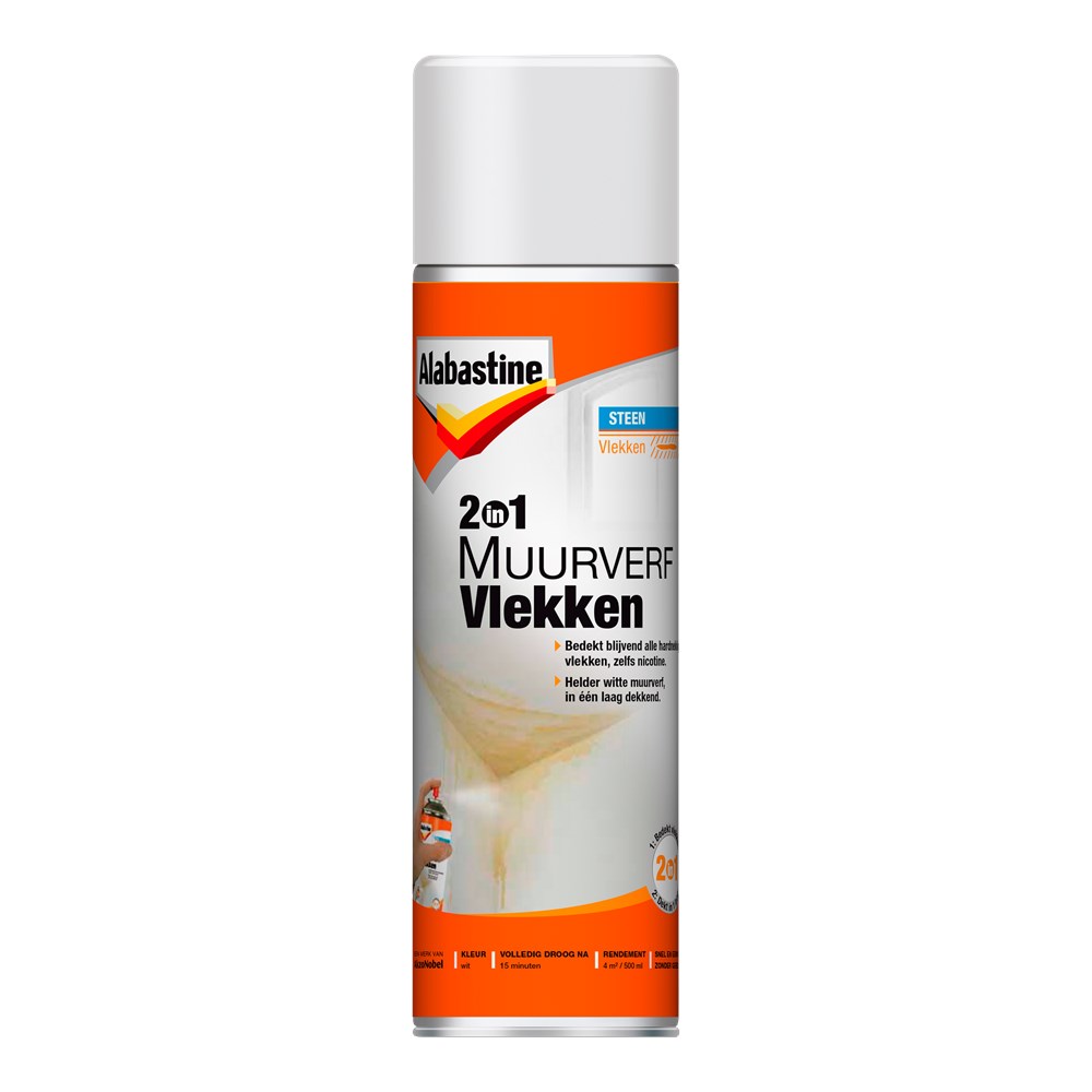 Alabastine 2in1 muurverf vlekkenspray wit 500 milliliter (1)