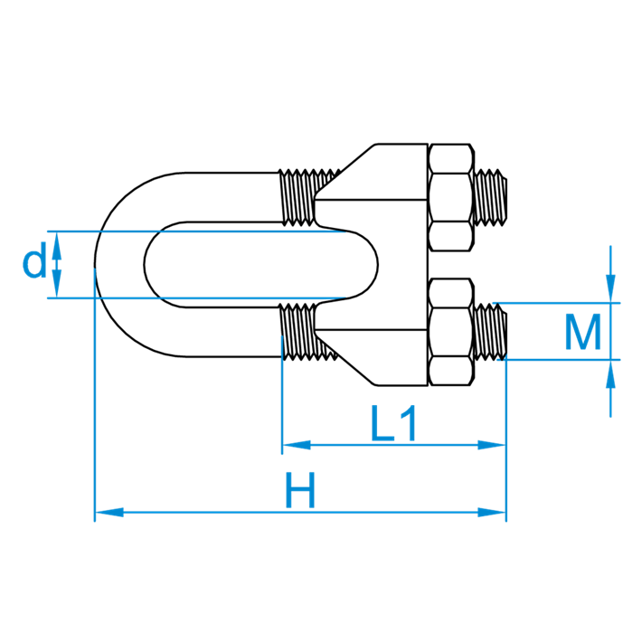 Staaldraadklemmen DIN741 tekening | Wire rope clips DIN741 drawing | Drahtseilklammern DIN741 Zeichnung | Serre-câbles à étrier DIN741 plan