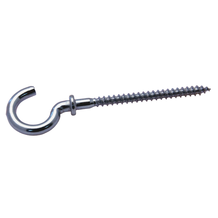 Schroefhaken met borst ijzer gegalvaniseerd | Shouldered cup-hooks iron galvanized | Gebogene Schraubhaken mit Beffe Eisen glanzverzinkt | Crochets d'armoires avec embase acier zingué