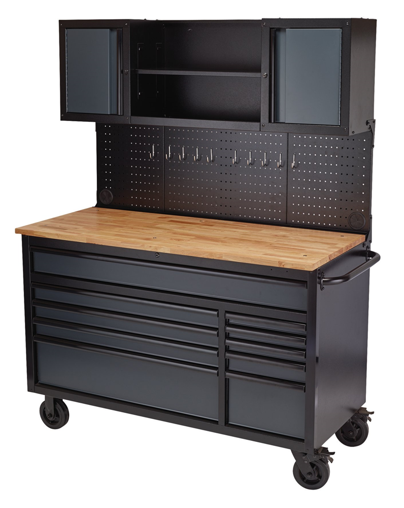 Bunker Roller Workstation with Workbench (10 Drawers 56&quot; Grey)
