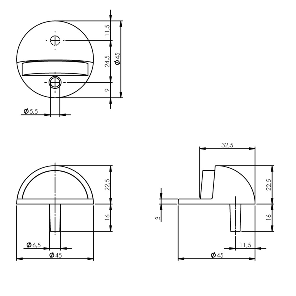 DEURSTOP BOLROND ø45X22MM VLOERMONTAGE ZWART
