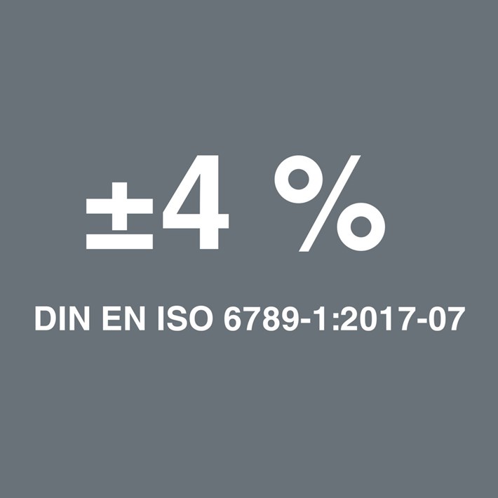 <b>Nauwkeurig</b><br/>Nauwkeurigheid ±4 % conform DIN EN ISO 6789-1:2017-07.