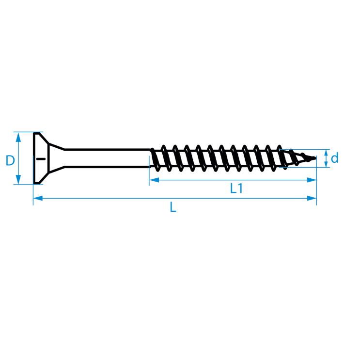 Spaanplaatschroeven platkop Torx tekening | Chipboard screws countersunk head Torx drawing | Spanplattenschrauben Senkkopf Torx Zeichnung | Vis à bois tête fraisée Torx plan