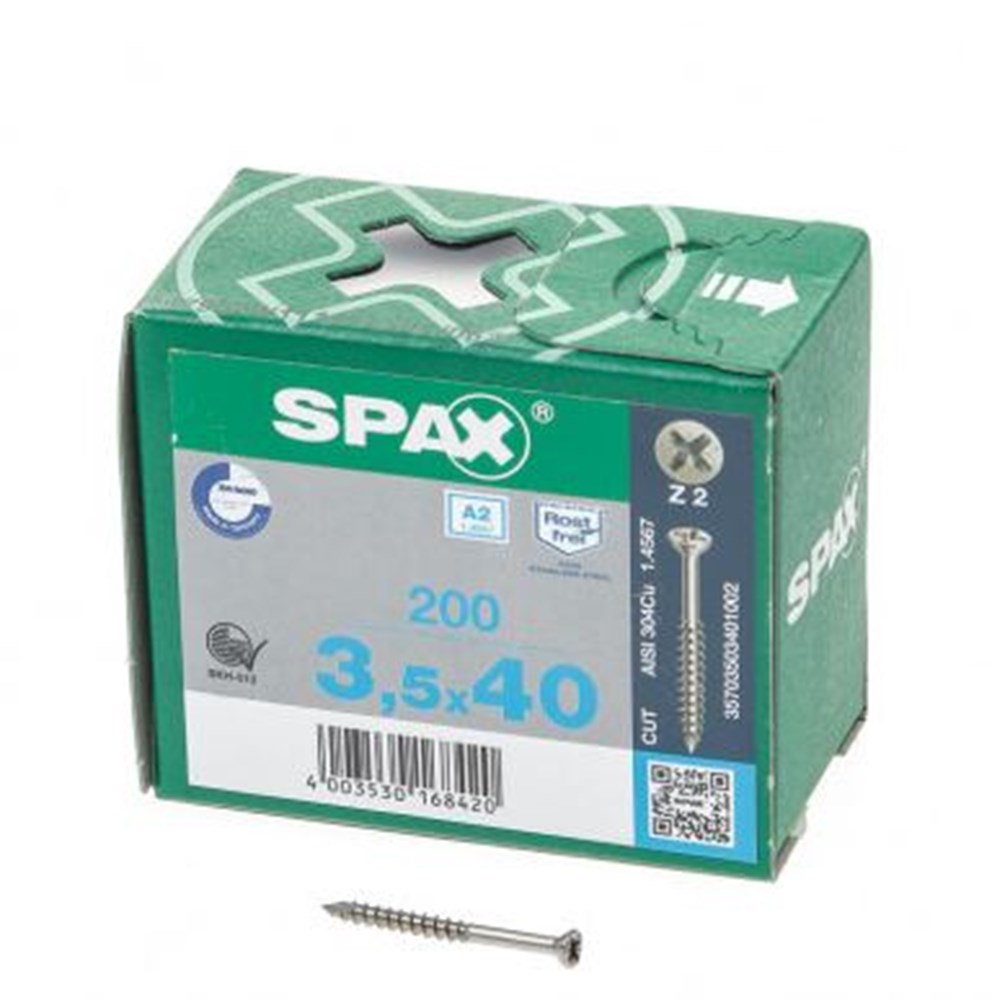 Spaanplaatschroef platverzonken kop 5mm pozidriv, rvs A2