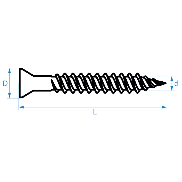 Snelbouwschroeven fijne draad conische kop tekening | Drywall screws fine thread trimhead drawing | Schnellbauschrauben Feingewinde Konischer Kopf Zeichnung | Vis à fixation rapide filetage fin tête conique plan