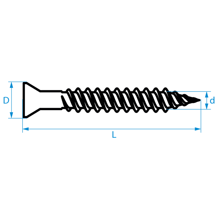 Snelbouwschroeven fijne draad conische kop tekening | Drywall screws fine thread trimhead drawing | Schnellbauschrauben Feingewinde Konischer Kopf Zeichnung | Vis à fixation rapide filetage fin tête conique plan