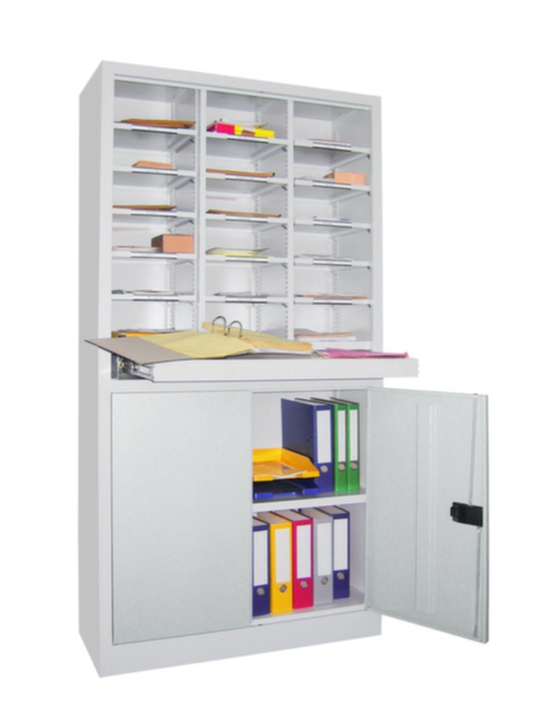 basis, magazijn/werkplaats, vleugeldeur, legborden, uittreklegborden, vakken, 10 kg, 18 stuks, 3x6, lichtgrijs, lichtgrijs, cilinderslot, sokkel, staal, 17 mm, poedercoating, poedercoating, lichtgrijs, poedercoating, ja, draaigreep, 110 °, nee, 74 kg i0000025525.jpg