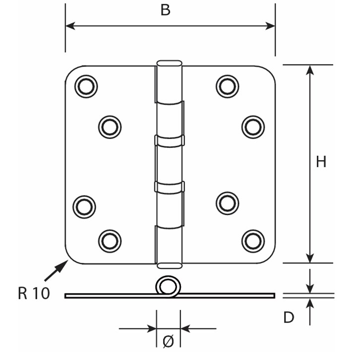 Lijntekening DX kogellagerscharnier