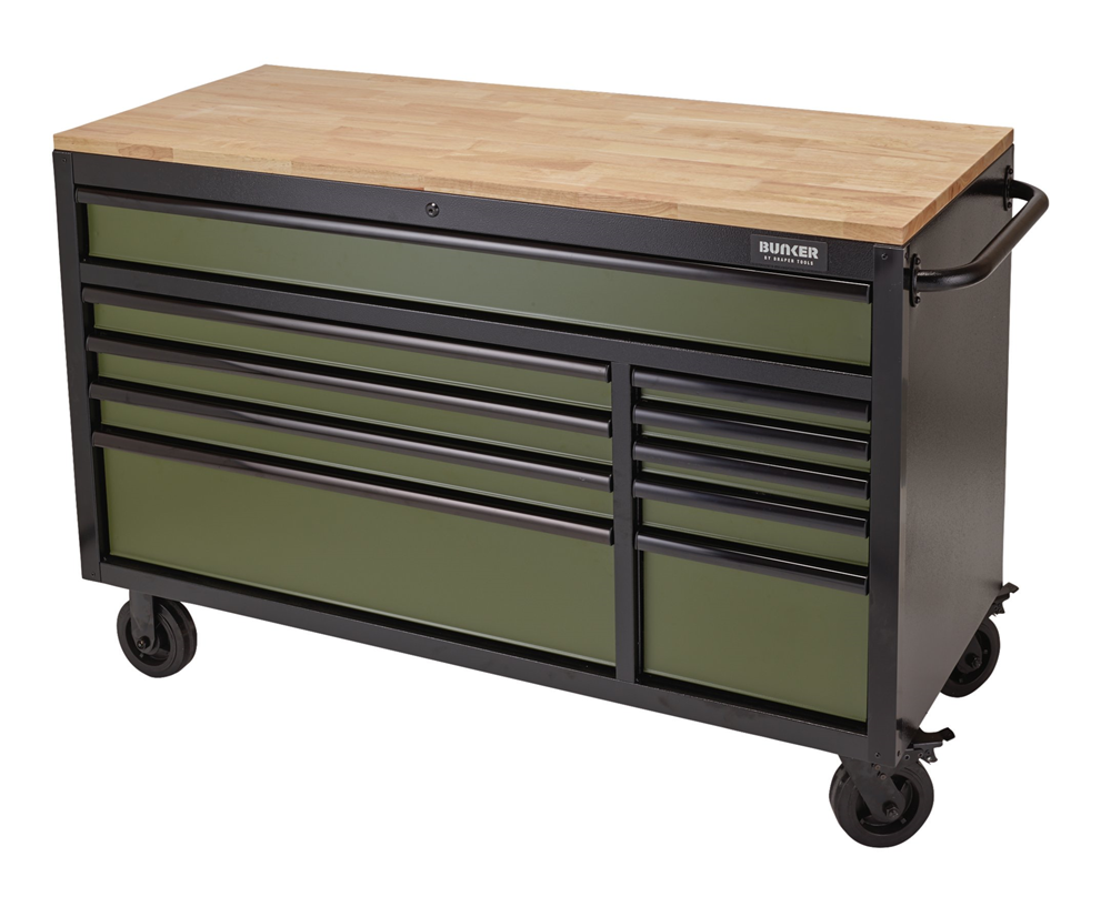 Bunker Workbench Roller Tool Cabinet (10 Drawers 56&quot; Green)