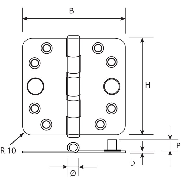 Lijntekening DX veiligheidskogellagerscharnier