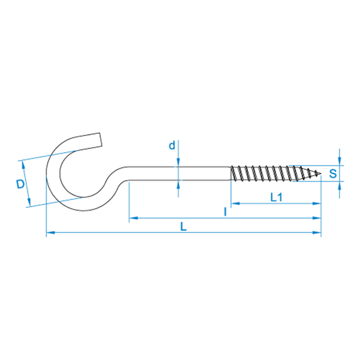 Schroefhaken tekening | Cup-hooks drawing | Gebogene Schraubhaken Zeichnung | Crochets d'armoires plan