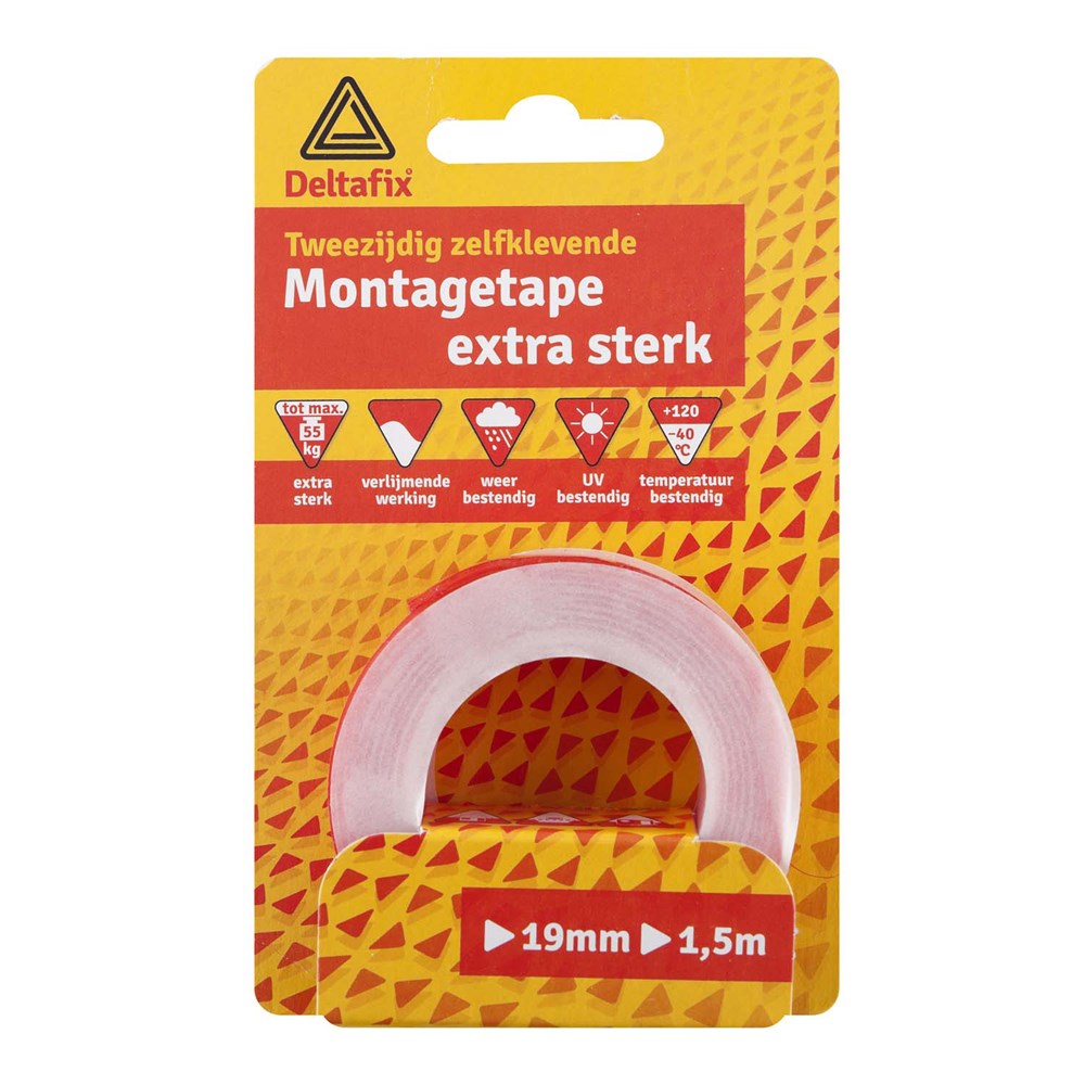 Afbeelding voor bevestigingstape dubbelzijdig zelfklevend extra sterk transparant 1.5 m x 19 mm x 1.0mm