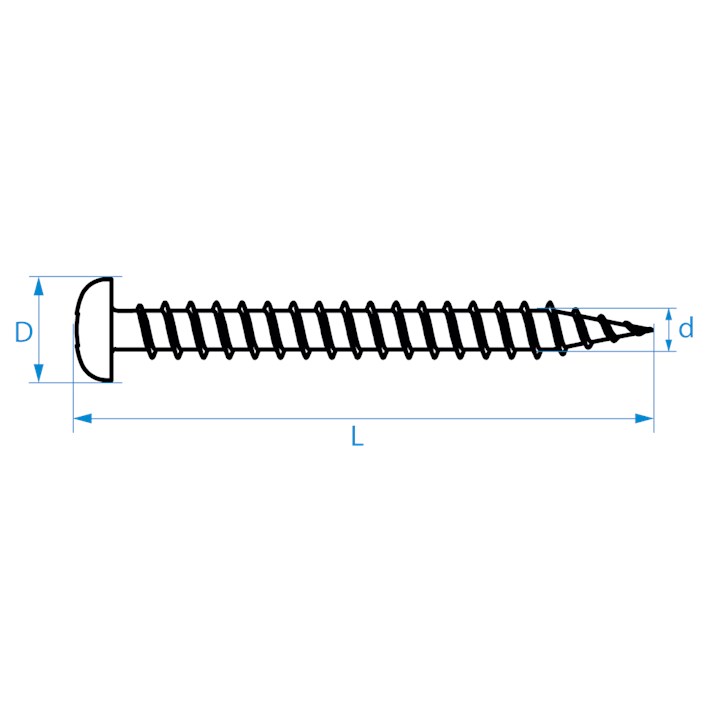 Spaanplaatschroeven panhead voldraad tekening | Chipboard screws panhead full thread drawing | Spanplattenschrauben Zylinderkopf Vollgewinde Zeichnung | Vis à bois tête cylindrique filage total plan