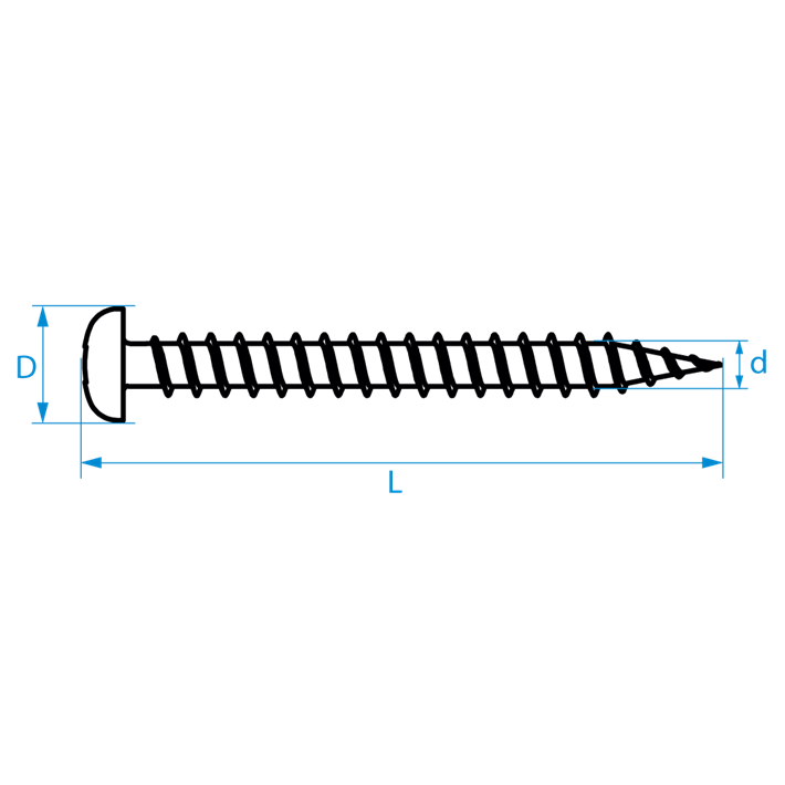 Spaanplaatschroeven panhead voldraad tekening | Chipboard screws panhead full thread drawing | Spanplattenschrauben Zylinderkopf Vollgewinde Zeichnung | Vis à bois tête cylindrique filage total plan