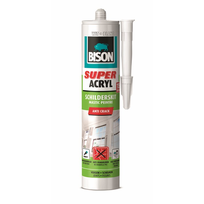 6309537 Bison Super Acrylic Painters Sealant White Cartridge 300 ml NL/FR
