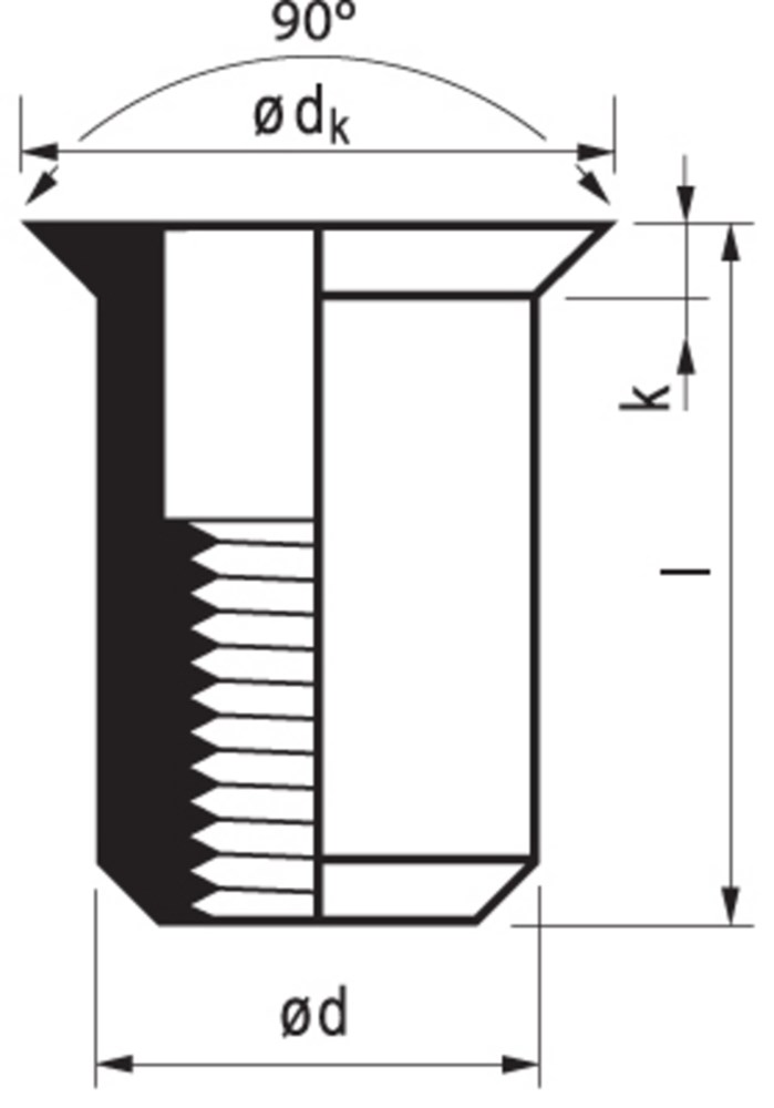 Afbeelding voor Blindklinkmoer RVS A4 Mfx 28 VO M6 (verzonken kop - klem 1.5-4.0mm)