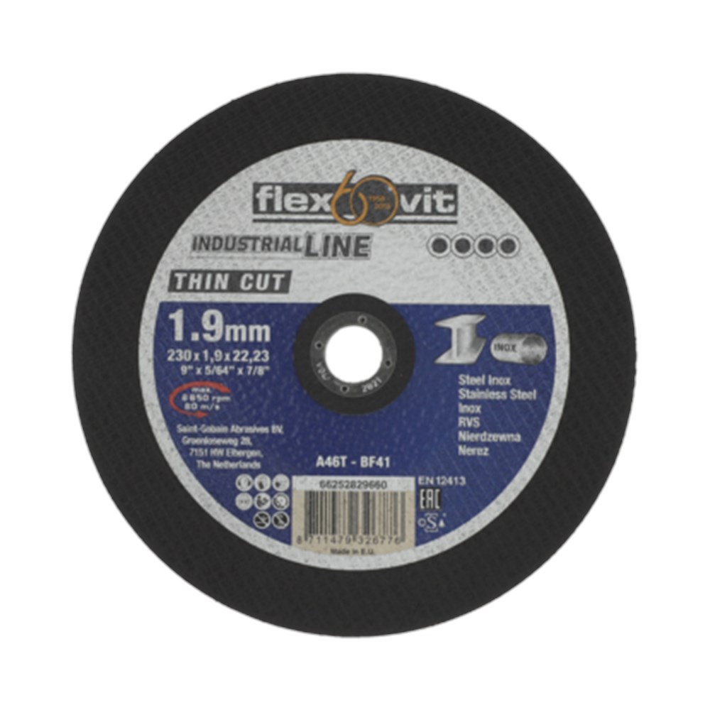 66252829660 Flexovit THIN CUT for Right-Angle Grinder Ultra Thin Cut-Off on METAL INOX 230x1.9x22.png