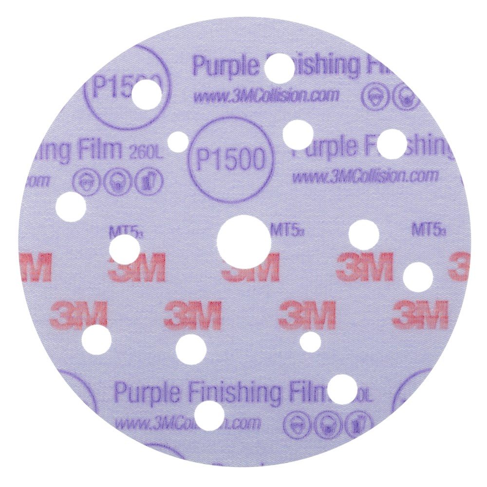 3M Hookit Purple Finish Film Schuurschijf 260L+ 150mm 15 Gaten (2)