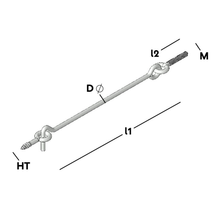 Afbeelding tekening GB windhaak m/oog ht ev metrisch draad - houtdraad