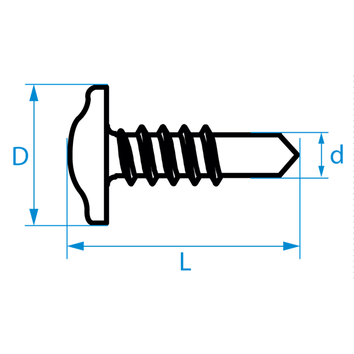 Zelfborende schroeven laagbolkop met flens DIN7504T tekening | Selfdrilling screws button head DIN7504T drawing | Selbstbohrende Schrauben Linsenflanschkopf DIN7504T Zeichnung | Vis autoforantes tête bombée avec embase DIN7504T plan