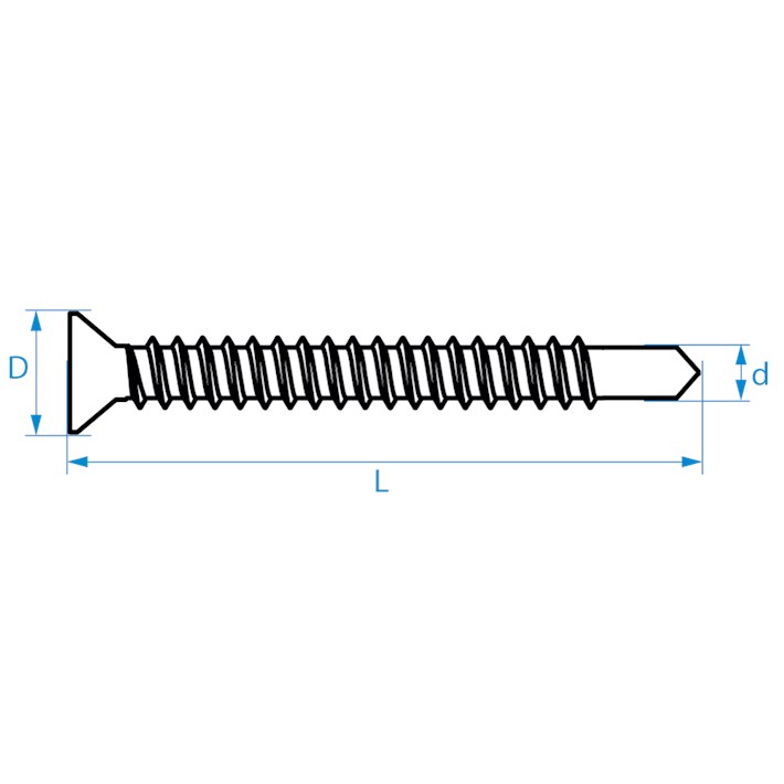 Zelfborende schroeven platkop DIN7504P tekening | Selfdrilling screws countersunk head DIN7504P drawing | Selbstbohrende Schrauben Senkkopf DIN7504P Zeichnung | Vis autoforantes tête fraisée DIN7504P plan