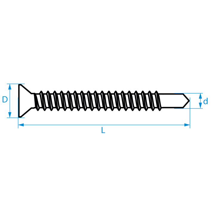 Zelfborende schroeven platkop DIN7504P tekening | Selfdrilling screws countersunk head DIN7504P drawing | Selbstbohrende Schrauben Senkkopf DIN7504P Zeichnung | Vis autoforantes tête fraisée DIN7504P plan