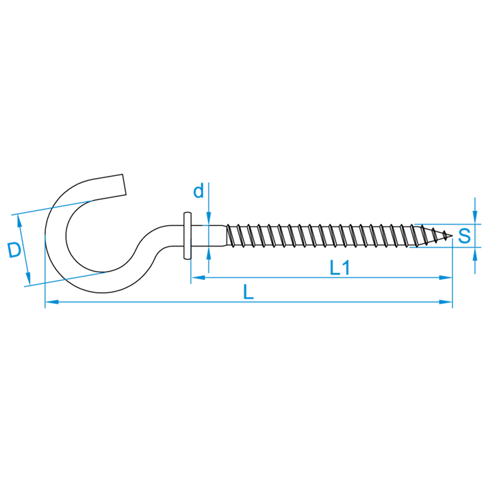 Schroefhaken met borst tekening | Shouldered cup-hooks drawing | Gebogene Schraubhaken mit Beffe Zeichnung | Crochets d'armoires avec embase plan