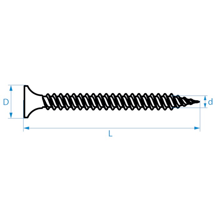 Snelbouwschroeven fijne draad type S trompetkop tekening | Drywall screws fine thread type S bugle head drawing | Schnellbauschrauben Feingewinde Typ S Trompetenkopf Zeichnung | Vis à fixation rapide filetage fin type S tête trompette plan