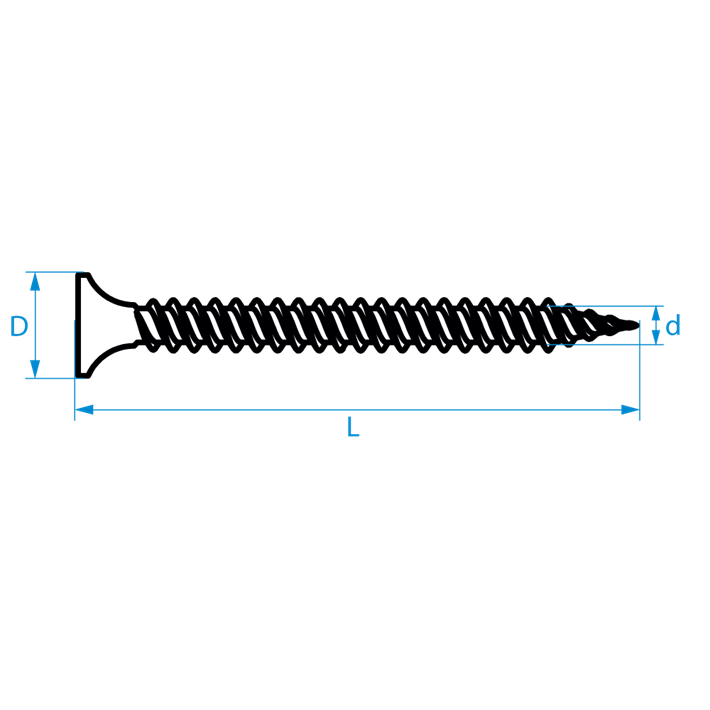 Snelbouwschroeven fijne draad type S trompetkop tekening | Drywall screws fine thread type S bugle head drawing | Schnellbauschrauben Feingewinde Typ S Trompetenkopf Zeichnung | Vis à fixation rapide filetage fin type S tête trompette plan