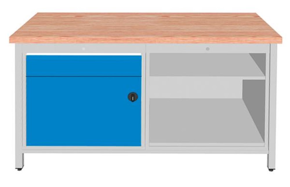 860 mm, 1500 mm, 750 mm, nee, werkplaat, bodemplaten, lades, kast, 1 stuks, 1 stuks, vierpoot, beuken, RAL7035 lichtgrijs, RAL5012 lichtblauw, beuken, staal, 100 kg, 40 mm, 1 stuks, 1 stuks, nee, 110 kg, 1 st i0000010787.jpg