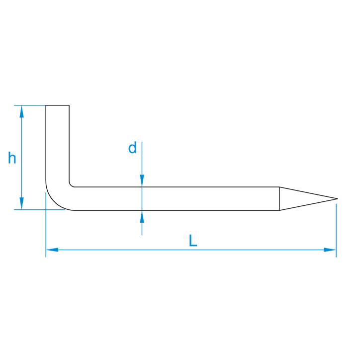 Puntduimen tekening | Square hook pins drawing | Stifthaken Zeichnung | Gonds à pointe plan