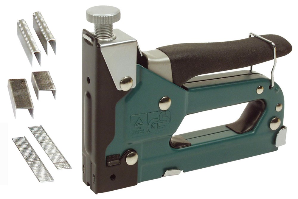 HANDTACKER / HAND NIETMACHINE IN KOFFER SET MET 3 NIETJES HANDTACKER / HAND NIETMACHINE IN KOFFER SET MET 3 NIETJES