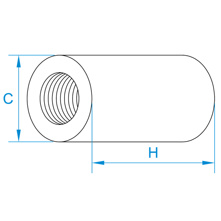 Ronde koppelmoeren tekening | Round coupler nuts drawing | Runde Distanzmuffen Zeichnung | Écrous rondes de jonction plan