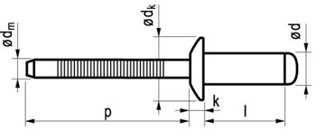 Blindklinknagel RVS (A2)/RVS (A2) open type/bolkop Blindklinknagel RVS (A2)/RVS (A2) open type/bolkop