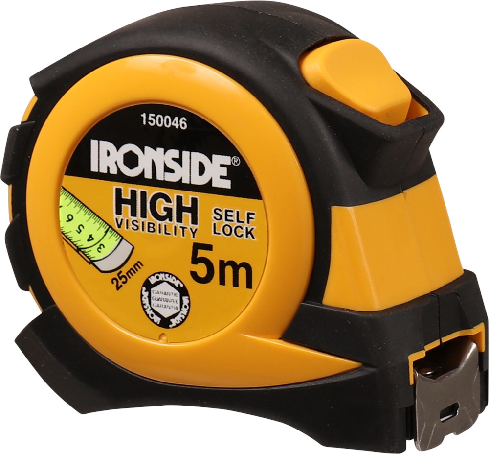 Ironside 150212 Rollbandmaß mit Stop 5 m 25mm Band gummiert 